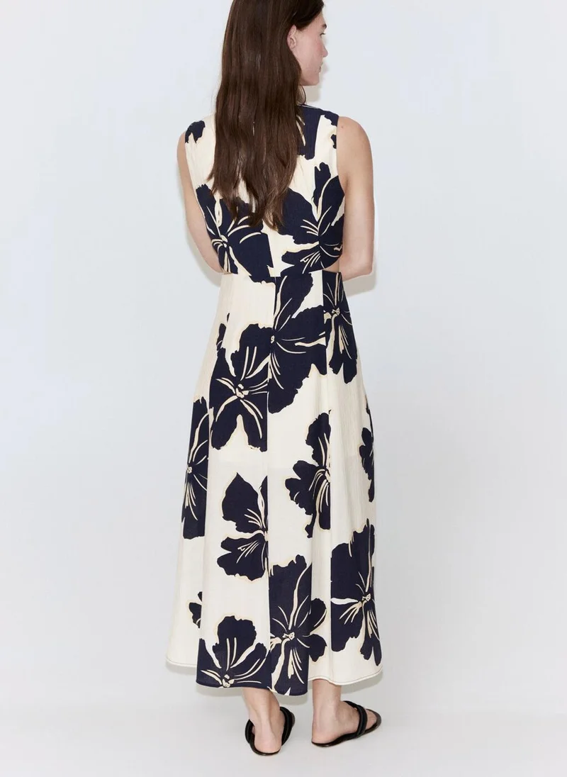 Mango Floral Print Cut-Out Dress