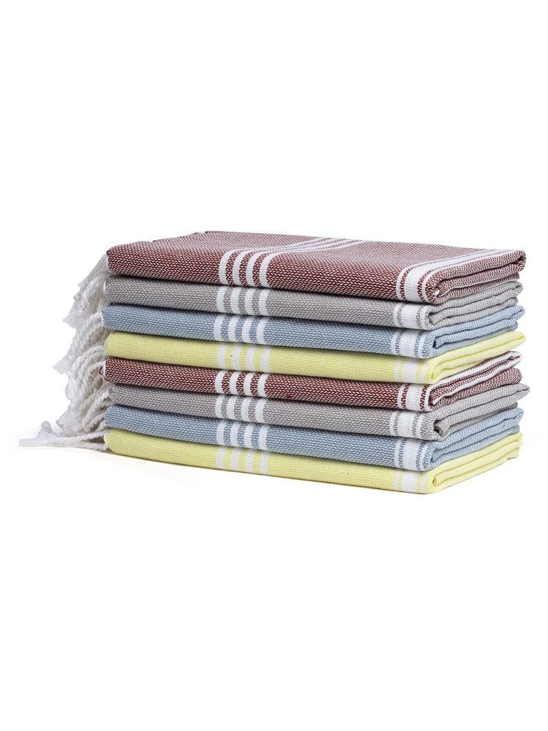 Arrabi Multi Stripes Handwoven Cotton Hand Towel (Set of 8) | ARHT-1010-11-12-13-x8 - Image 4