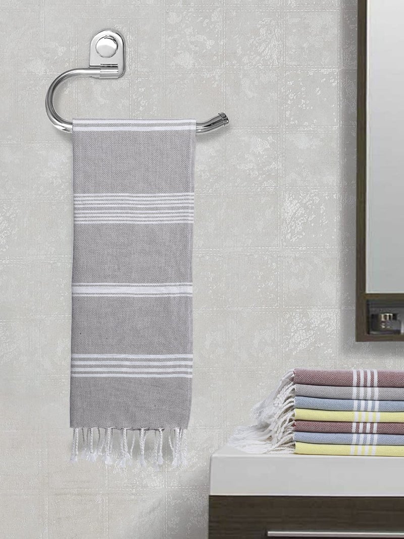 Arrabi Multi Stripes Handwoven Cotton Hand Towel (Set of 8) | ARHT-1010-11-12-13-x8 - Image 1
