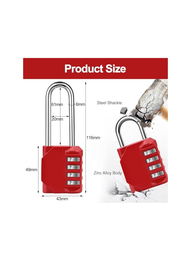 PROMASS PROMASS 2PCS Luggage Combination Lock - Portable Travel Combination Lock, 4-Digit Code, Safe And Reliable, Suitable For Luggage, Backpacks, Lockers, Toolboxes (Red)  - Image 2