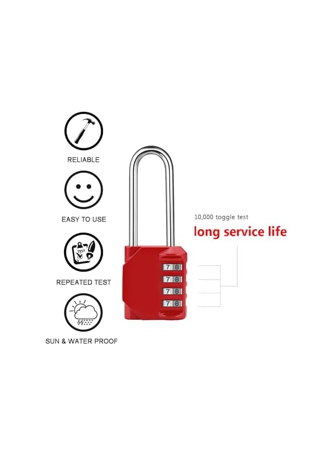PROMASS PROMASS 2PCS Luggage Combination Lock - Portable Travel Combination Lock, 4-Digit Code, Safe And Reliable, Suitable For Luggage, Backpacks, Lockers, Toolboxes (Red)  - Image 4