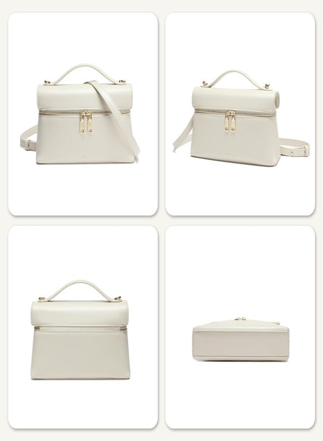 Keyli Women's Crossbody Bag Small Top-Handle Pouch Purse Fashion Designer Shoulder Handbag Trendy Quiet Leather Purse Cream White - Image 5