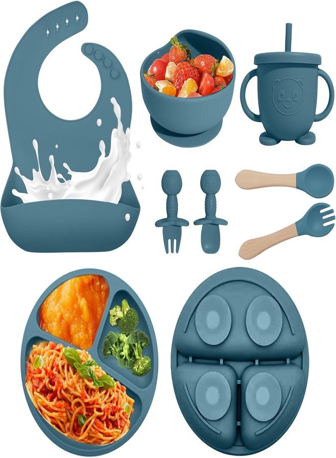 COLBEX Premium Silicone Baby Feeding Set – BPA Free, Non-Slip Suction Bowl & Plate, Adjustable Bib, Spoon, Fork & Sippy Cup | Toddler Self Feeding Kit, 6+ Month (Blue) - Image 1