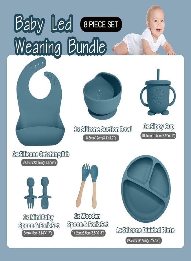 COLBEX Premium Silicone Baby Feeding Set – BPA Free, Non-Slip Suction Bowl & Plate, Adjustable Bib, Spoon, Fork & Sippy Cup | Toddler Self Feeding Kit, 6+ Month (Blue) - Image 2