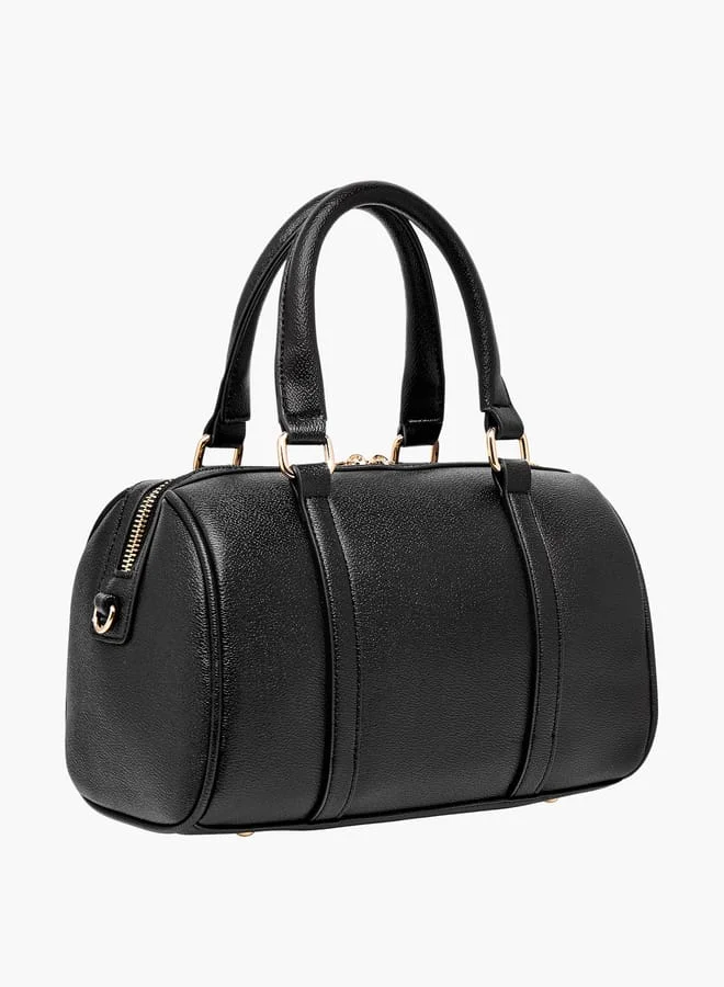 Le Confort Women Solid Bowler Bag with Detachable Strap and Zip Closure