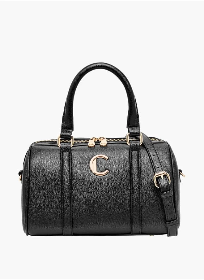 لو كونفورت Women Solid Bowler Bag with Detachable Strap and Zip Closure