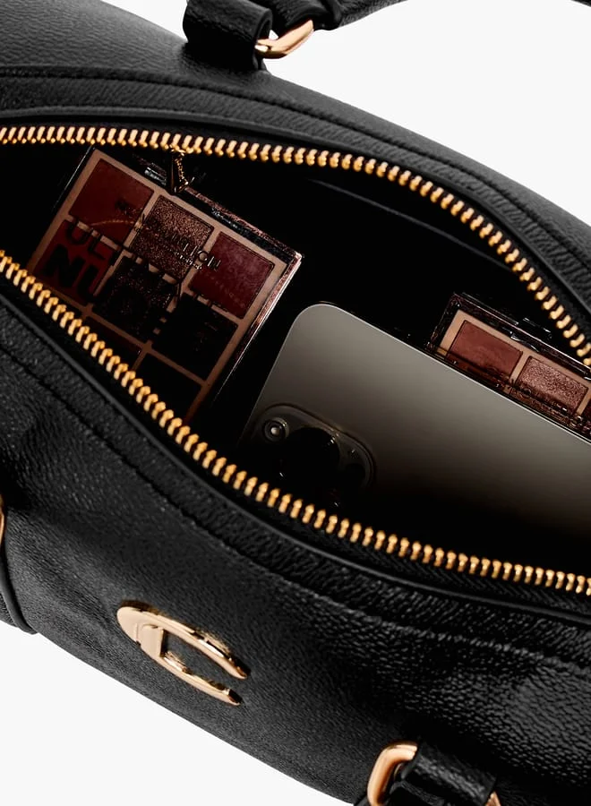 Le Confort Women Solid Bowler Bag with Detachable Strap and Zip Closure