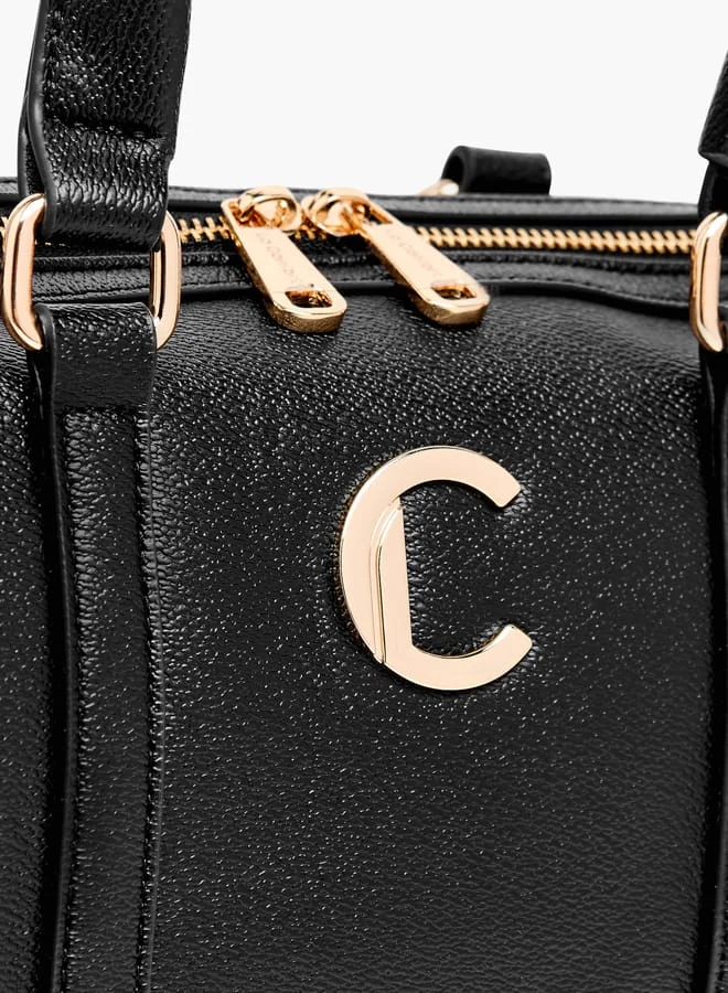 Le Confort Women Solid Bowler Bag with Detachable Strap and Zip Closure