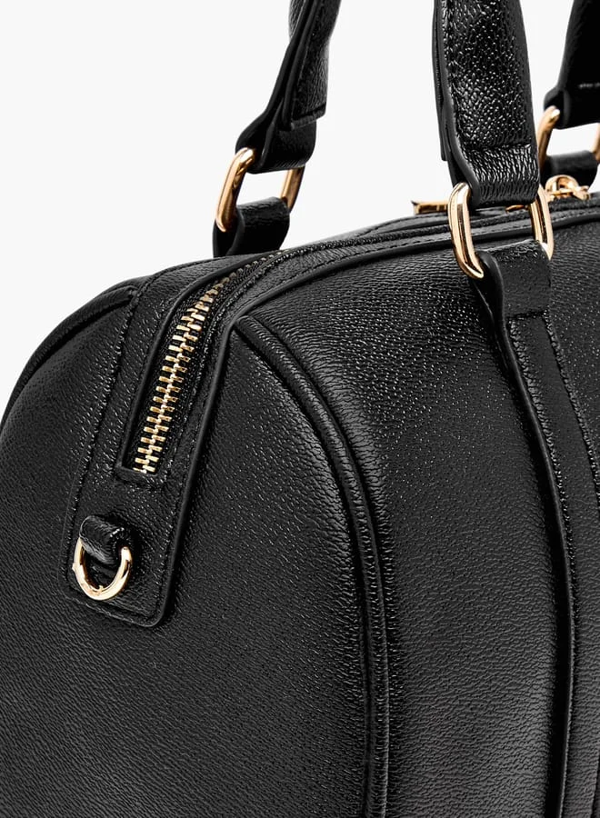 Le Confort Women Solid Bowler Bag with Detachable Strap and Zip Closure
