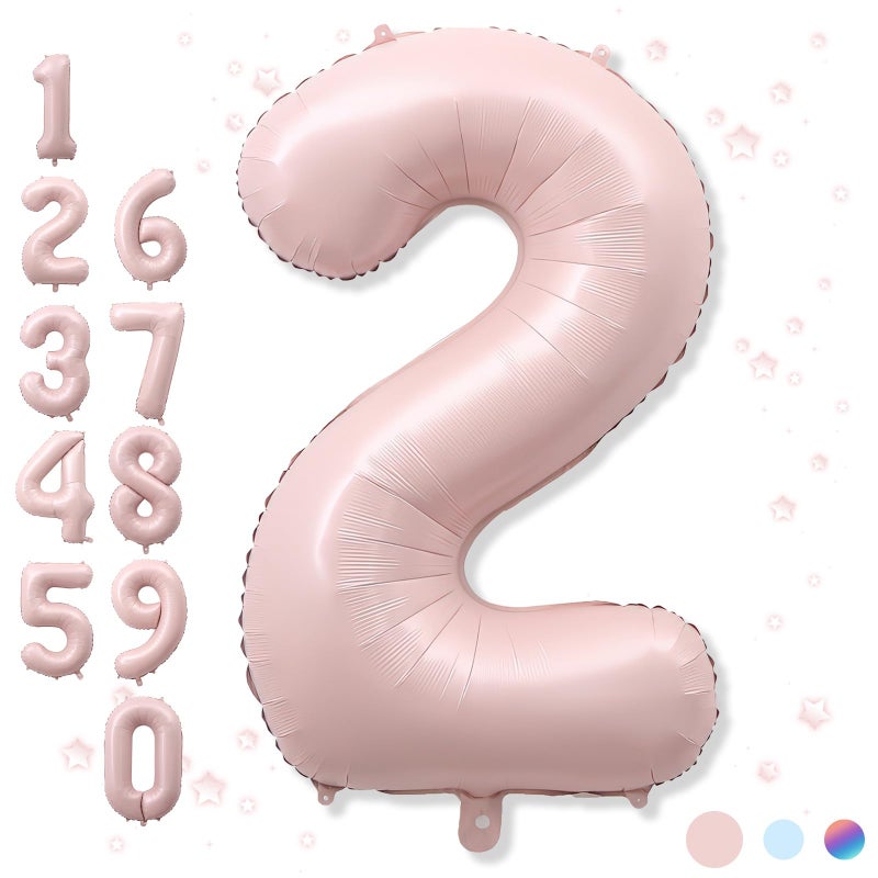 Froova 40 Inch 2 Balloon Number, Large Dusty Baby Pink Foil Number 2 Balloons Birthday Party Decor, Light Blush Matte Pink Mylar Helium Self Inflating Two Balloon for Girl 2nd Birthday Baby Shower Decoration - Image 1