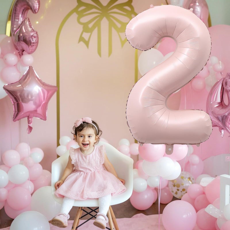 Froova 40 Inch 2 Balloon Number, Large Dusty Baby Pink Foil Number 2 Balloons Birthday Party Decor, Light Blush Matte Pink Mylar Helium Self Inflating Two Balloon for Girl 2nd Birthday Baby Shower Decoration - Image 4