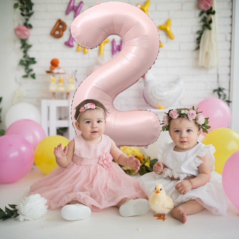 Froova 40 Inch 2 Balloon Number, Large Dusty Baby Pink Foil Number 2 Balloons Birthday Party Decor, Light Blush Matte Pink Mylar Helium Self Inflating Two Balloon for Girl 2nd Birthday Baby Shower Decoration - Image 3