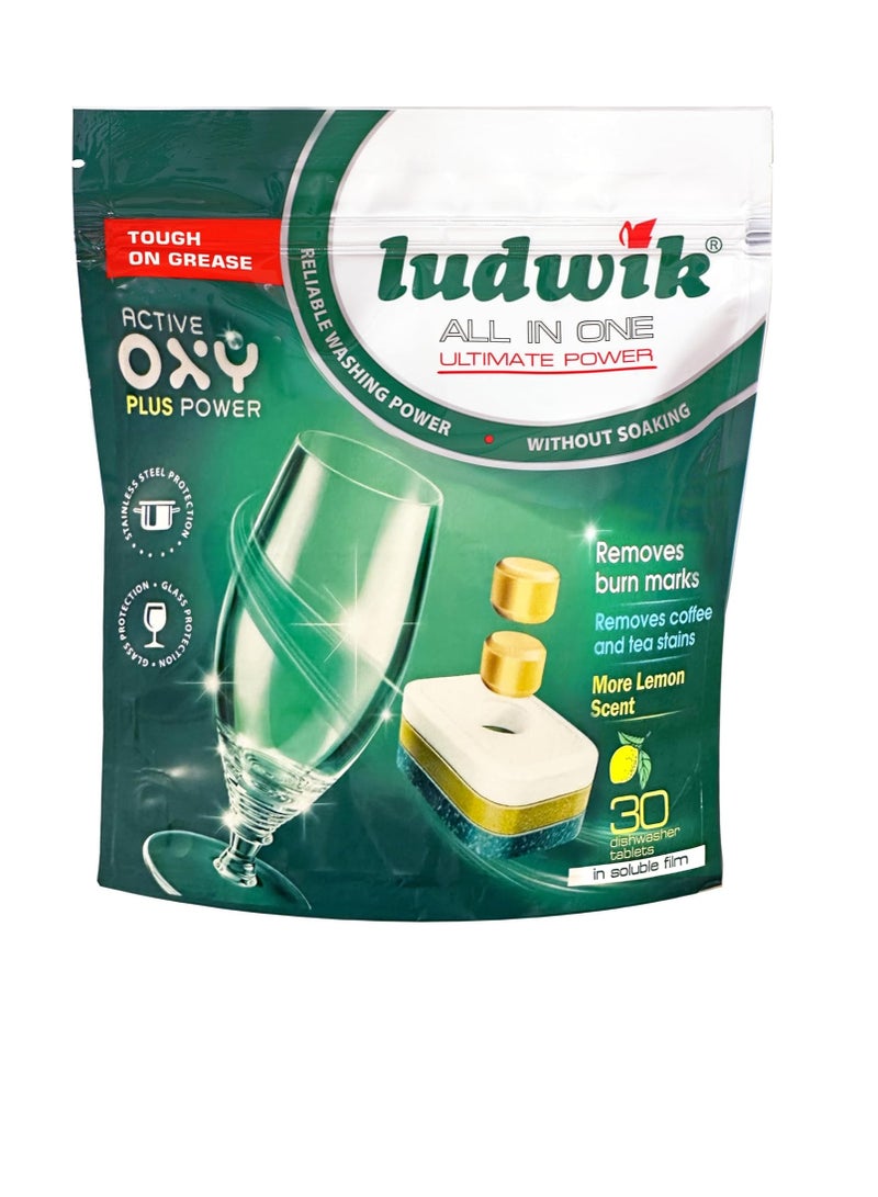 Ludwik All-In-One Lemon Dishwasher Tablets 30-Pieces - Image 1