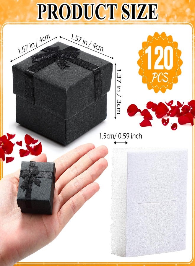 Yinkin 120 Pcs Cardboard Ring Gift Box Set with Bow Square Assorted Color Small Hard Earring Jewelry Gift Box for Birthdays Anniversaries Weddings, 1.6 x 1.6 In(Black) - Image 2