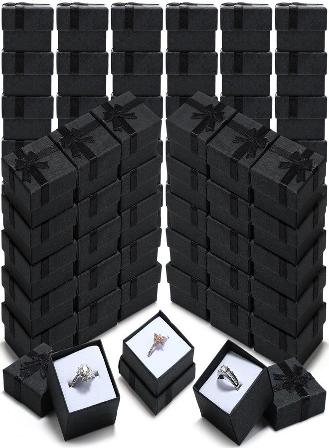 Yinkin 120 Pcs Cardboard Ring Gift Box Set with Bow Square Assorted Color Small Hard Earring Jewelry Gift Box for Birthdays Anniversaries Weddings, 1.6 x 1.6 In(Black) - Image 1