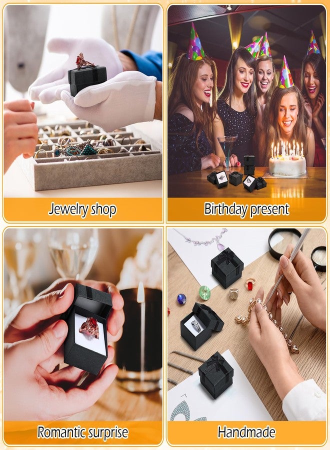 Yinkin 120 Pcs Cardboard Ring Gift Box Set with Bow Square Assorted Color Small Hard Earring Jewelry Gift Box for Birthdays Anniversaries Weddings, 1.6 x 1.6 In(Black) - Image 4
