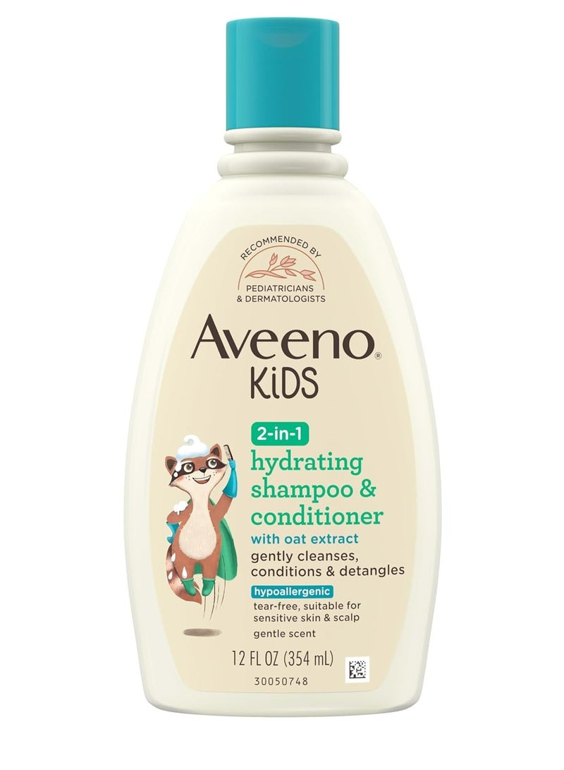 Aveeno Kids 2-in-1 Hydrating Shampoo & Conditioner, Gently Cleanses, Conditions & Detangles Kids Hair, Formulated With Oat Extract, For Sensitive Skin & Scalp, Hypoallergenic, 12 fl. Oz - Image 1