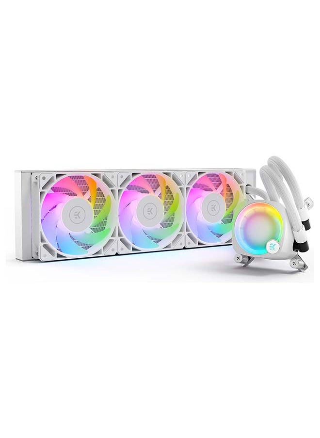 EK - EK-Nucleus AIO CR360 Lux D-RGB Liquid CPU Cooler, 360mm Radiator, 120mm EK-Loop FPT Fans, 2300 RPM FanSpeed, 72 CFM Airflow, Rotatable Pump Top, ARGB Lighting, White - Image 1