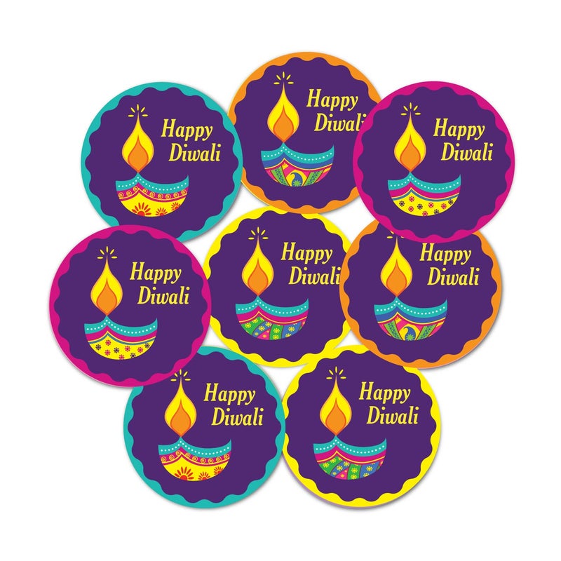 weRevel Happy Diwali Party Stickers 40 Count 2 Inches Round 4 Unique Designs