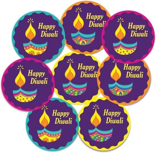 weRevel Happy Diwali Party Stickers 40 Count 2 Inches Round 4 Unique Designs - Image 1