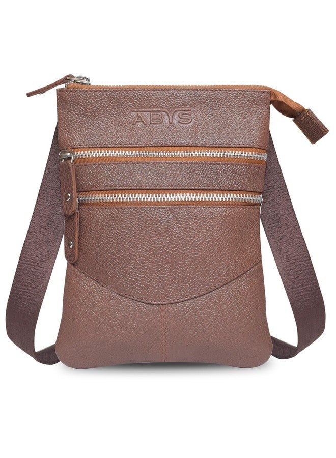 ABYS Tan Genuine Leather Messenger Bag||Passport Holder||Neck Pouch for Men & Women - Image 1