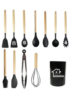 TD HOME 12-Piece Cooking Utensils Set With Handles Black/Brown 11.93inch  - Image 2