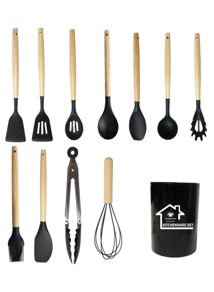 TD HOME 12-Piece Cooking Utensils Set With Handles Black/Brown 11.93inch  - Image 2