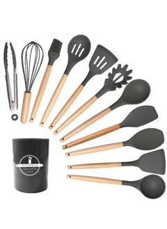 TD HOME 12-Piece Cooking Utensils Set With Handles Black/Brown 11.93inch  - Image 1
