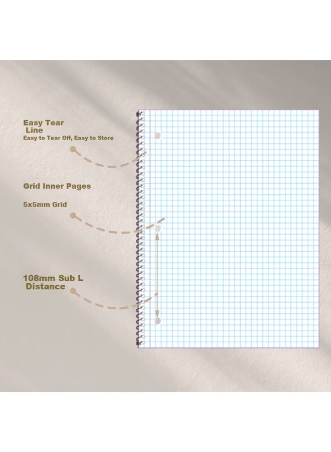 Kaisa (Kaisa) Grid Notebook A4/80 Sheets Three-Hole Spiral Vintage Kraft Paper Grid Notebook Mind Map Notepad 2 Pack (203X267Mm) - Image 2
