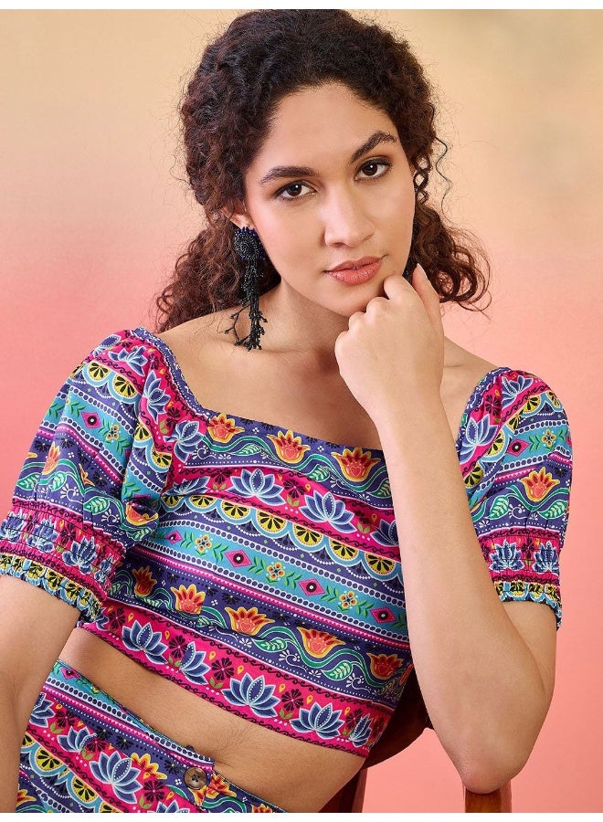 AKS Floral Printed Crop Top With Flared Palazzo  - Image 1
