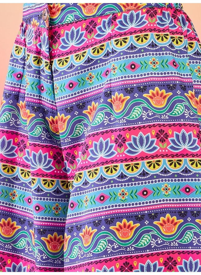 AKS Floral Printed Crop Top With Flared Palazzo  - Image 3