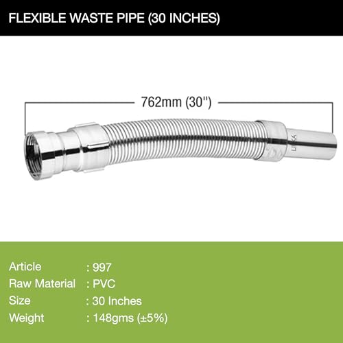 LIPKA Flexible Chrome Finish, PVC Waste Water Drain Outlet Pipe for Basin & Sink – 30 Inch Stretchable Drainage Tube | Waste Outlet Pipe for Kitchen Sink, Bathroom Basin, Washbasin & Drain Connection - Image 3
