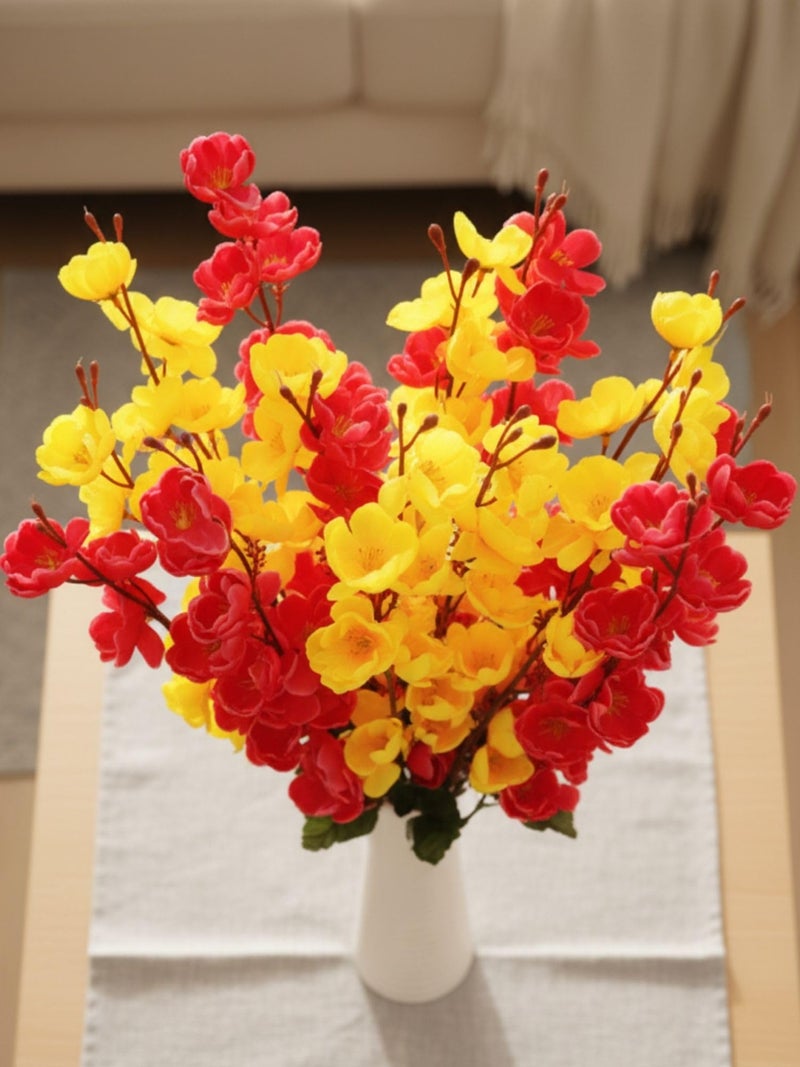 ARTSY® Artificial Flowers Bunch for Decoration Cherry Blossom, Ideal for vase, Home, Office Decor, Gifts, Craft, Artificial Plants for Decoration, Without vase, Yellow Maroon, Combo, 2 Pieces - Image 3