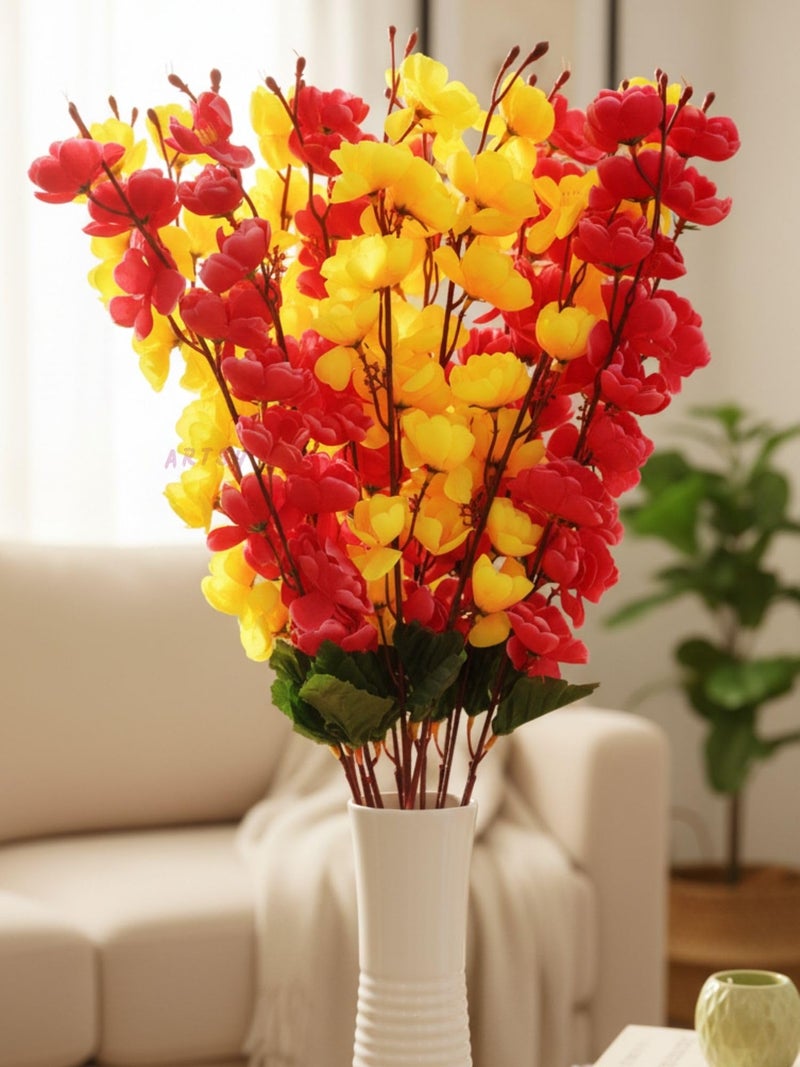 ARTSY® Artificial Flowers Bunch for Decoration Cherry Blossom, Ideal for vase, Home, Office Decor, Gifts, Craft, Artificial Plants for Decoration, Without vase, Yellow Maroon, Combo, 2 Pieces - Image 1