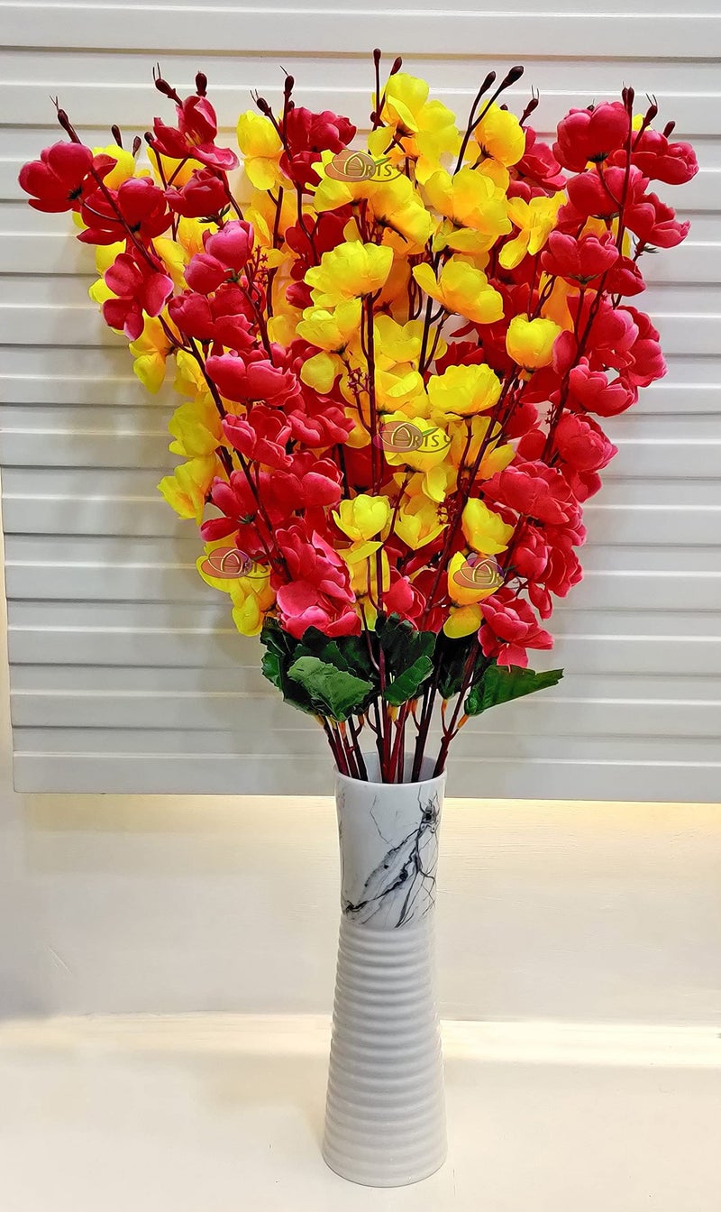 ARTSY® Artificial Flowers Bunch for Decoration Cherry Blossom, Ideal for vase, Home, Office Decor, Gifts, Craft, Artificial Plants for Decoration, Without vase, Yellow Maroon, Combo, 2 Pieces - Image 2