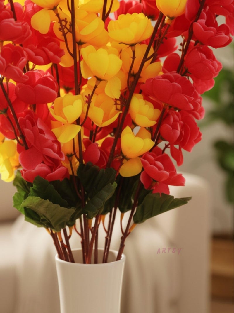 ARTSY® Artificial Flowers Bunch for Decoration Cherry Blossom, Ideal for vase, Home, Office Decor, Gifts, Craft, Artificial Plants for Decoration, Without vase, Yellow Maroon, Combo, 2 Pieces - Image 4