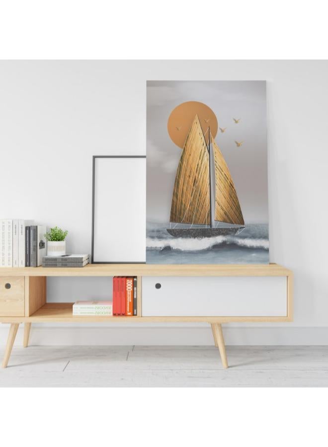 Home Gallery Abstract golden sailboat with waves Printed canvas wall art - Image 2