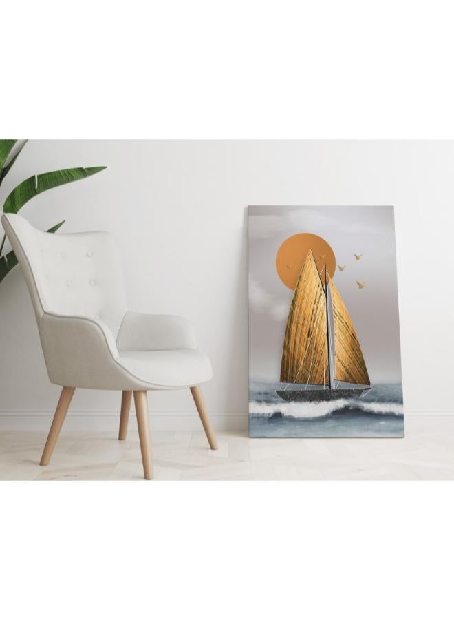 Home Gallery Abstract golden sailboat with waves Printed canvas wall art - Image 4