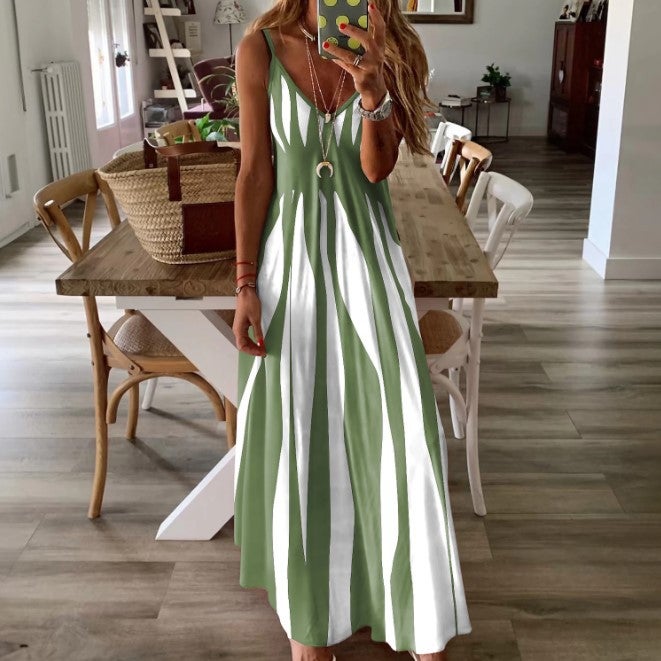 2023 Summer Fashion Loose Color Block Printed Slip Dress Orange  - Image 4