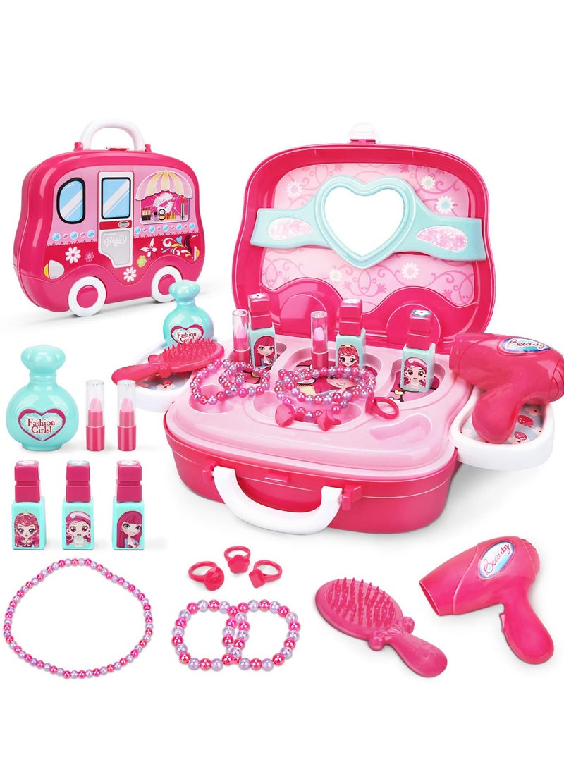 DURKU Role Play Jewelry Kit for Girls Toy Set Princess Suitcase Gift for Kids Children 3 Years Old - Image 1