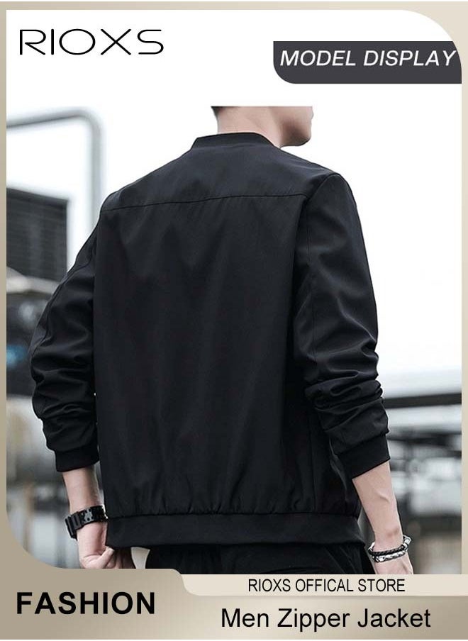 RIOXS Men's Bomber Jacket, Waterproof Windproof Slim Fit Jacket Coat, Crew Lined Lightweight Jacket, Stylish Stand-Up Collar Full Zipper Jacket, Outdoor Windbreaker For Hiking Camping Cycling  - Image 2