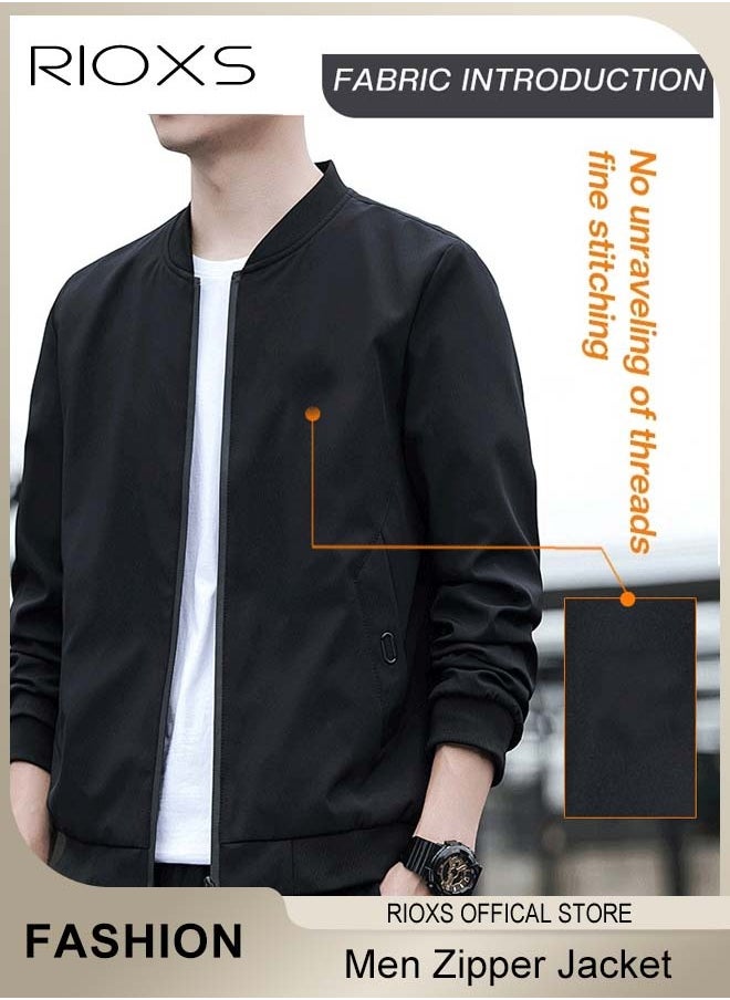 RIOXS Men's Bomber Jacket, Waterproof Windproof Slim Fit Jacket Coat, Crew Lined Lightweight Jacket, Stylish Stand-Up Collar Full Zipper Jacket, Outdoor Windbreaker For Hiking Camping Cycling  - Image 3