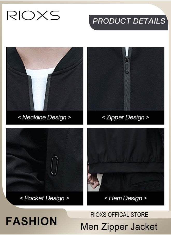 RIOXS Men's Bomber Jacket, Waterproof Windproof Slim Fit Jacket Coat, Crew Lined Lightweight Jacket, Stylish Stand-Up Collar Full Zipper Jacket, Outdoor Windbreaker For Hiking Camping Cycling  - Image 4