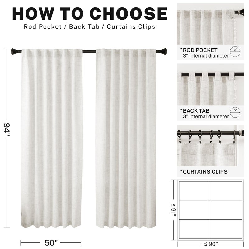 MEETBILY 94 Inch Linen Sheer Curtains 2 Panels Set Rod Pocket Back Tab Linen Window Privacy Decorative Curtain Drapes for Living Room Bedroom 50x94 in Long Ivory(Cream/Off White) - Image 3