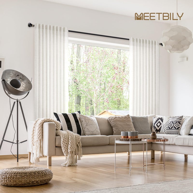 MEETBILY 94 Inch Linen Sheer Curtains 2 Panels Set Rod Pocket Back Tab Linen Window Privacy Decorative Curtain Drapes for Living Room Bedroom 50x94 in Long Ivory(Cream/Off White) - Image 5