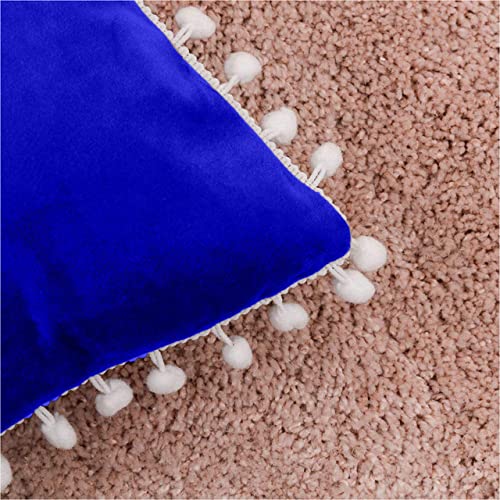 CottonFry Set of 2 Cushion Covers/Throw Pillow Covers Size 24"X24" Inches with Pom Poms, Soft Square Velvet Pillowcases Home Decor (Royal Blue, Pack of 2) - Image 4