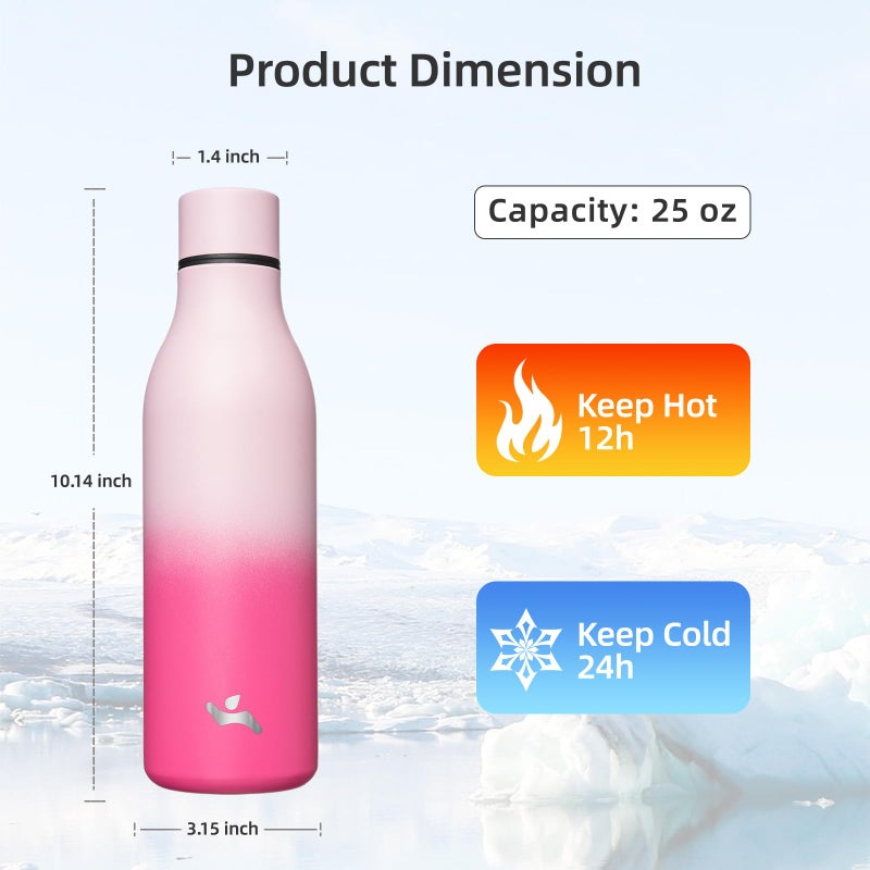 Konokyo Insulated Water Bottle with Strap,25 oz Double Wall Stainless Steel Vacuum Bottles Metal Water Flask,Cherry - Image 2