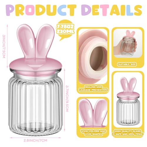 Nitial Easter Decorations- 4 Pcs Large Easter Glass Jars with Ceramic Bunny Ear Lid-rabbits Cookie Jars 7.8 oz Pastel Glass Food Storage for Chocolate Candy Sweets Gift Mini Eggs Table Decoration - Image 3