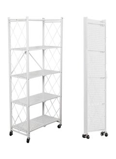 Extra 5-shelf folding storage cart with swivel wheels  - Image 2