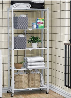 Extra 5-shelf folding storage cart with swivel wheels  - Image 4